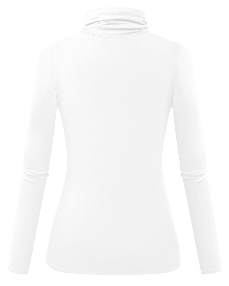 Herou Women Long Sleeve Turtleneck Stretch Slim T Shirt Layer Tops White Small - Image 2